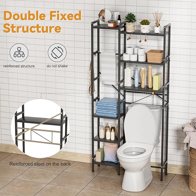1 Set Over The Toilet Storage, 3-Tier Bathroom Laundry Storage Rack Space-Saving Organizer Household Supplies (Black-M)
