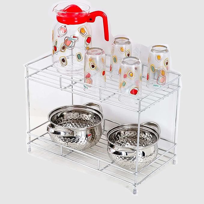 Stainless Steel 2 Tier Kitchen Rack | Kitchen Pantry Storage Organizer | Multipurpose Storage Organizer | Kitchen Racks | Kitchen Organizer | Kitchen Accessories Items Rack