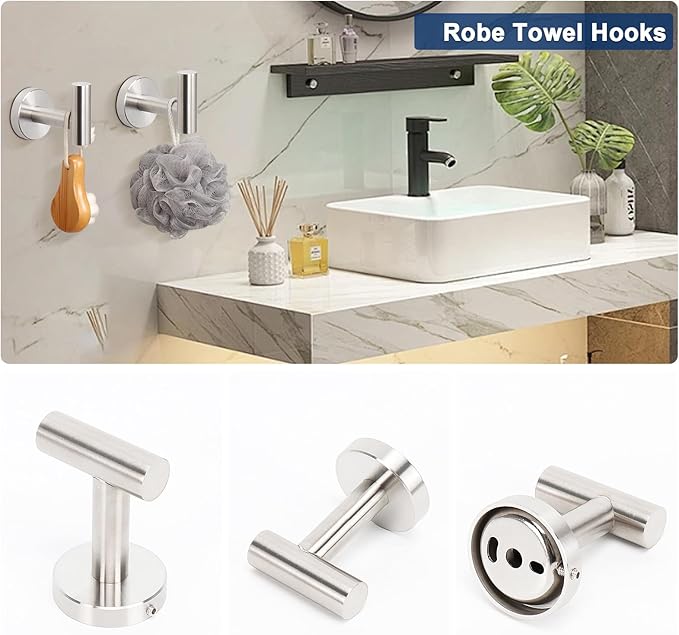NearMoon 20 Pieces Bathroom Hardware Set SUS304 Thicken Stainless Steel-Towel Rack Kit Include 24" Towel Rod + Bath Towel Ring + Toilet Paper Holder + Robe Towel Hooks Bath Accessories (Nickel)