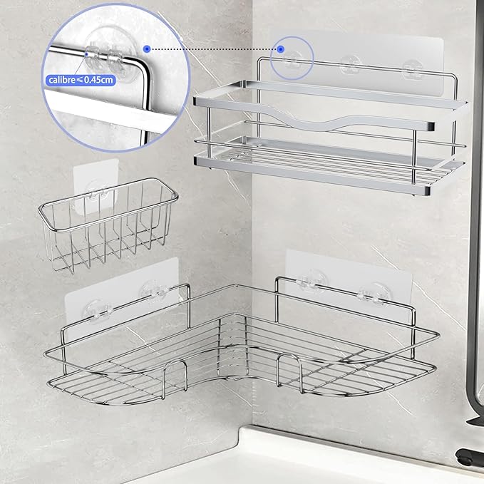 5 Pack Shower Caddy Adhesive - Replacement, Transparent Adhesive Hooks Stickers, Strong Hook Strip for Shower Caddy Basket Shelf, Soap Holder, Bathroom Storage Racks and Kitchen Racks