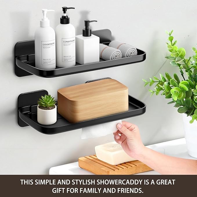 ACEXINYAN 2pc Wall Mounted Floating Shelf, Small Storage Rack with Edge Design, No Drill Shelves for Wall, Floating Shelves Damage-Free Expand Walls Space for Living Room Kitchen Bathroom (Black)