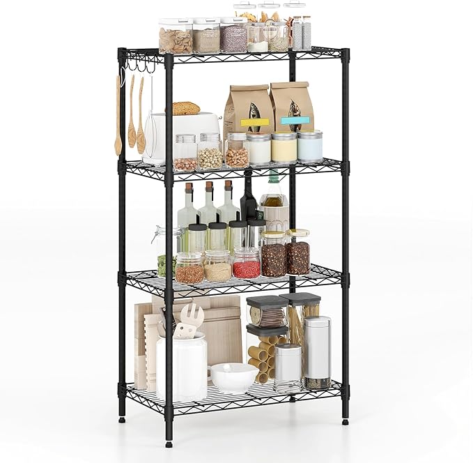 GOFLAME 4-Tier Metal Storage Shelving Unit, Heavy-Duty Adjustable Utility Shelf with V-Shaped Wire Rack, 600 LBS Storage Organizer for Home, Kitchen, Garage, Basement, 23.5”L x 13.5”W x 42.5”H