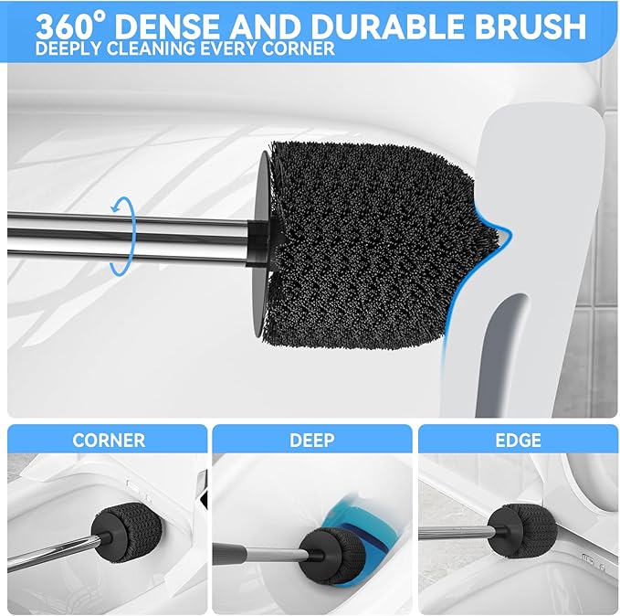 TRENTI Toilet Brush and Holder Set, Ventilated Holder, Compact Toilet Brush Set for Bathroom Deep Cleaning (2, Black)