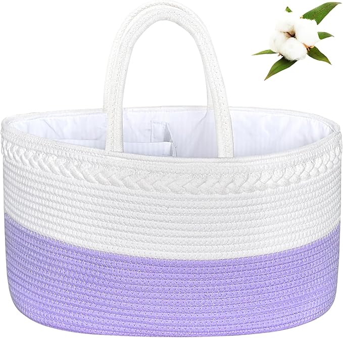 ABenkle X-Large Diaper Caddy Organizer, Boho Rustic Cotton Rope Nursery Baby Basket, Changing Table Organizer for Baby Diaper Storage and Baby Shower
