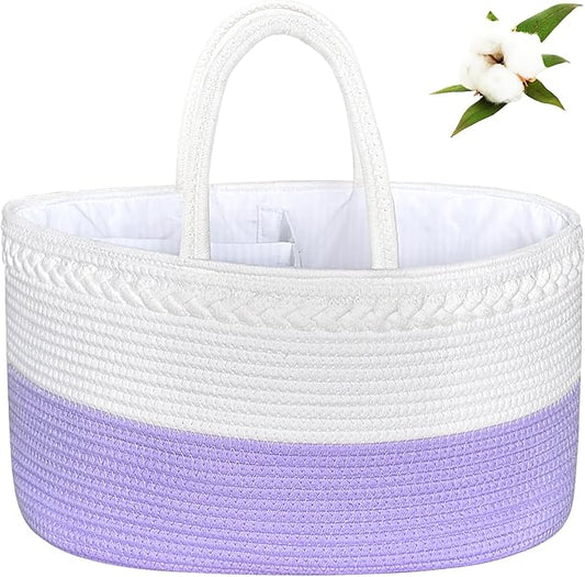 ABenkle X-Large Diaper Caddy Organizer, Boho Rustic Cotton Rope Nursery Baby Basket, Changing Table Organizer for Baby Diaper Storage and Baby Shower