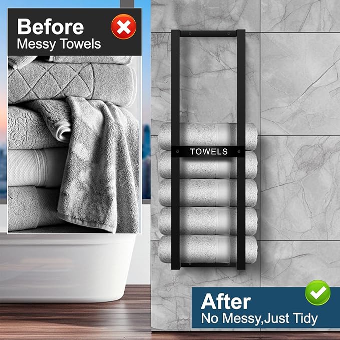 Towel Rack for Rolled Towels, Towel Racks for Bathroom, Wall Mounted 31 inch Bathroom Towel Storage Rack, Bath Towel Holder Wall for Modern Small Space Bathroom Towel Storage