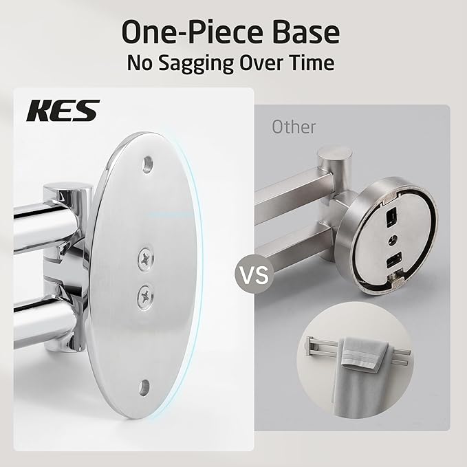KES Swivel Towel Bar for Bathroom 9-Inch Kitchen Swing Out Double Towel Bar 2-Arm Kitchen Wall Mounted SUS 304 Stainless Steel Polished, A2106S23