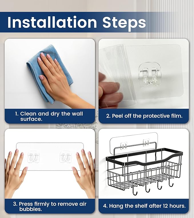 16 Pack Shower Caddy Adhesive Replacement Pads, Strong Transparent Waterproof Sticky Hooks, No-Drill Wall Mount Adhesives for Bathroom Shelves, Corner Baskets, Kitchen Racks and Soap Holders
