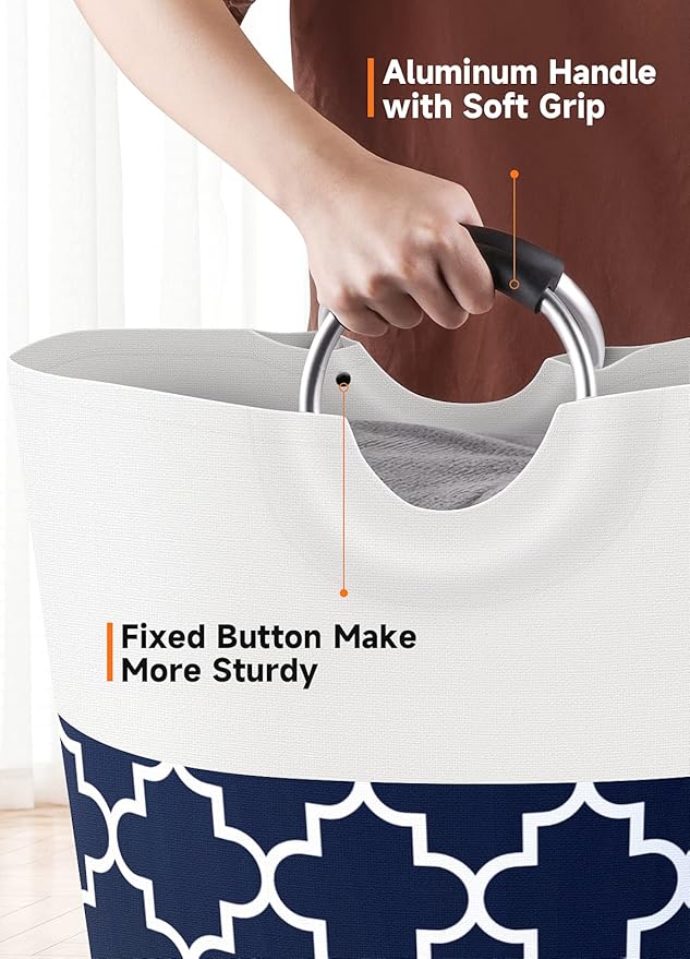 Fabspace Large Laundry Basket Laundry Hamper Bag Washing Bin Clothes Bag Collapsible Tall with Handles Waterproof Travel Bathroom College Essentials Storage for College Dorm, Family (Blue) 75L