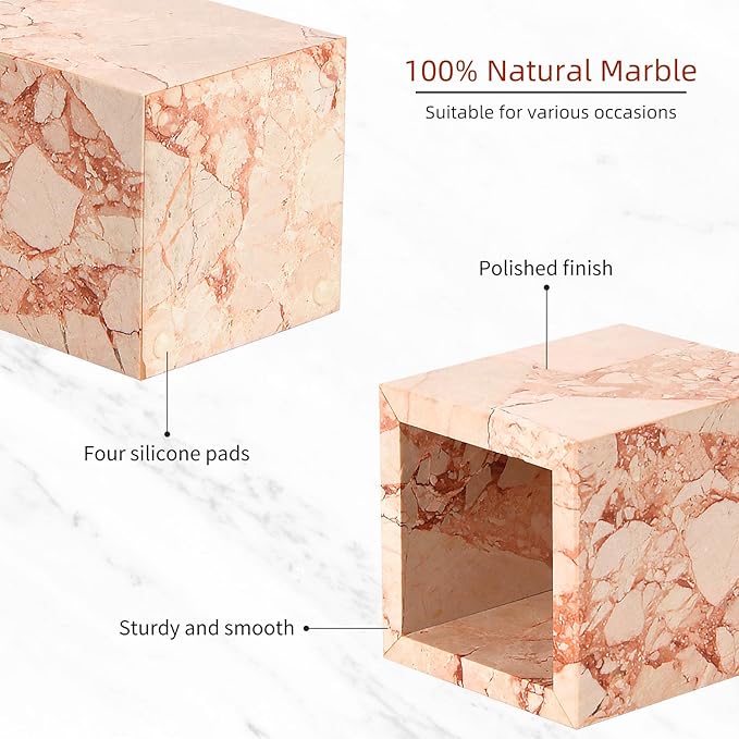 Natural Marble Toothbrush Holder for Bathroom Countertop (8.5x8.5x10cm) - Multifunctional Organizer for Makeup Brushes, Vanity Accessories & Utensils Sink(Pink)