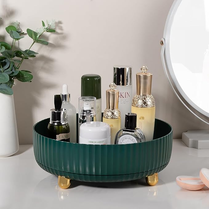 Anyoifax Makeup Perfume Organizer Tray 360 Degree Rotating Lazy Susan Skincare Lotion Organizer Spinning Cosmetics Storage for Dresser, Vanity, Bathroom Countertop, Large Teal Green
