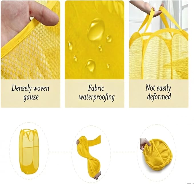 Pop up hamper, the upgraded laundry basket with breathable side pocket mesh. Ideal for room, apartment, dormitory, travel, business trip & kids storage (1,yellow)