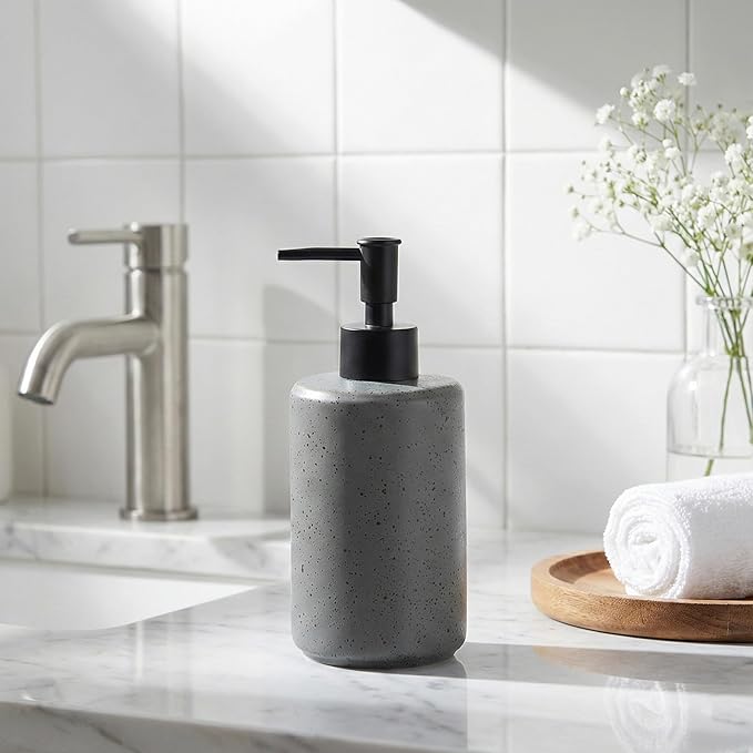 Bathroom Hand Soap Dispenser Set, 14oz Speckled Dish Soap Dispenser for Kitchen, Ceramic Liquid Soap Pump Bottle for Shampoo, Lotion, Conditioner, Modern Farmhouse Bathroom Decor