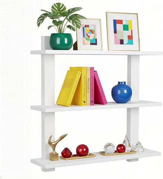Sorbus Bathroom Shelves - 3-Tier Wall Mounted Floating Shelves for Books, Trophies, Wall Decor, Kitchen, Living Room & Bathroom Decor - Decorative Hanging Display Over the Toilet Storage Shelf - White