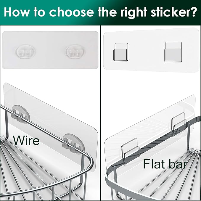 14 Pack Shower Caddy Adhesive Replacement, Strong Adhesive Shower Shelf and Hooks, No Drilling Adhesive for Shower Organizer, Soap Holder, Sponge Holder and Kitchen Rack
