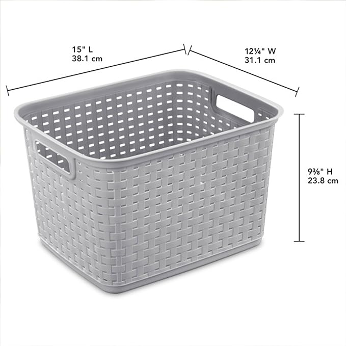 Sterilite 6-Pack Tall Weave Basket, Woven Plastic Storage Baskets for Organization, Cement Gray - Organizing Bin Containers with Handles for Bedroom, Bathroom, Dorm, Laundry Room, and Closet