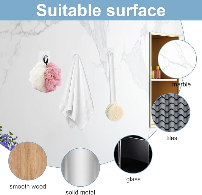 30 Pcs Self Adhesive Wall Hooks No Drill Hooks for Hanging, No-Trace Sticker Frame Hangers Without Nails for Mount Wall Shelf, Bathroom, Heavy Duty Adhesive Wall Hooks for Kitchen (30, m)
