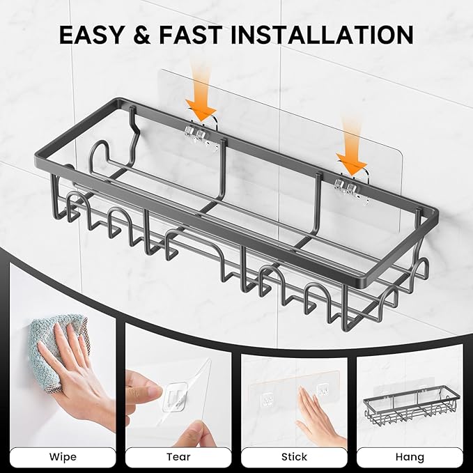 Shower Caddy, 5 Pack Shower Shelves for Inside Bathroom, Rustproof Adhesive Bathroom Organizer with Soap Holder, No Drilling Washroom Organizers and Storage for Bathtub Room/Kitchen, Matte Grey