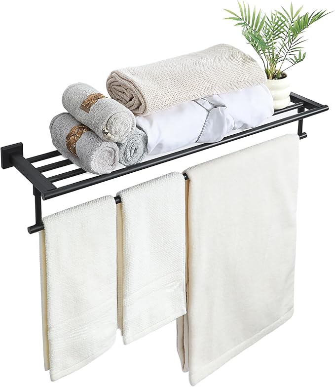 Alise 32 Inch Towel Racks for Bathroom Wall Mounted,Bathroom Towel Rack with Tower Bar,Double Towel Racks for Bathroom,SUS304 Stainless Steel Bathroom Towel Holder Matte Black