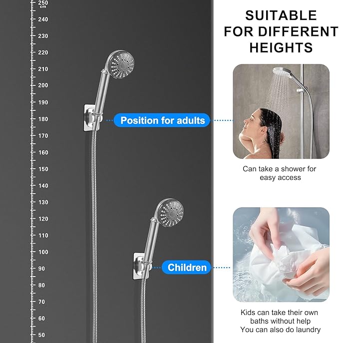 2Pcs Strong Adhesive Adjustable Shower Head Holder- Wall Mounted Heavy Duty Shower Head Shelf, Plastic Bracket Stick on Wall, ABS Mount for Bathroom Fix Firmly and Use Conveniently (Silver, 2)