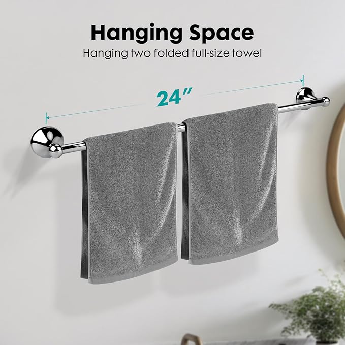 Antique Bathroom Towel Bar Polished Chrome, 24 Inch Towel Racks for Bathroom Wall Mounted,Bathroom Towel Holder,Home Decor Towel Rod Chrome