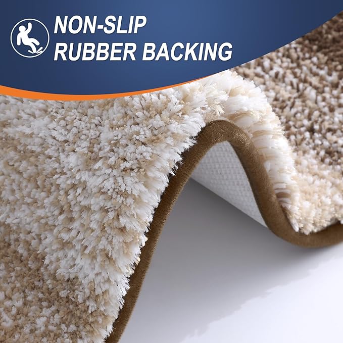 OLANLY Bathroom Rug Set 2 Piece, Soft Absorbent Microfiber Bath Rug Set, Non-Slip, Machine Wash Dry, Plush Shaggy Bath Mats for Bathroom (47"x20"+24"x16", Light Brown)
