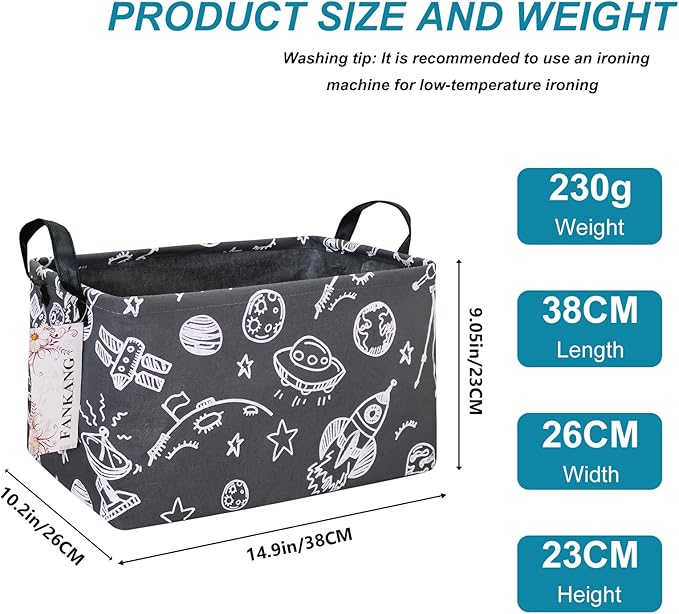Storage Basket,Nursery Hamper Canvas Laundry Basket Foldable with Waterproof PE Coating Storage, Office, Bedroom, Clothes,Toys (Rec-Space Planet)
