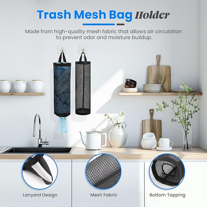 2 Pack Trash Bag Holder with 2 bags holder, Stackable Garbage Bag Dispenser for 13/30/33 Gallon Bags, Clear Organizer Bins for Under Kitchen Sink, Laundry Room Organization