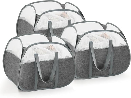 TECHMILLY Pop Up Foldable Laundry Basket, 90L Large Capacity Square & Tear Proof Laundry Hamper with Reinforced Handles for Dirty Clothes Storage in Dorm, Laundry Room, Bathroom, Grey(Fabric), 3 Pack