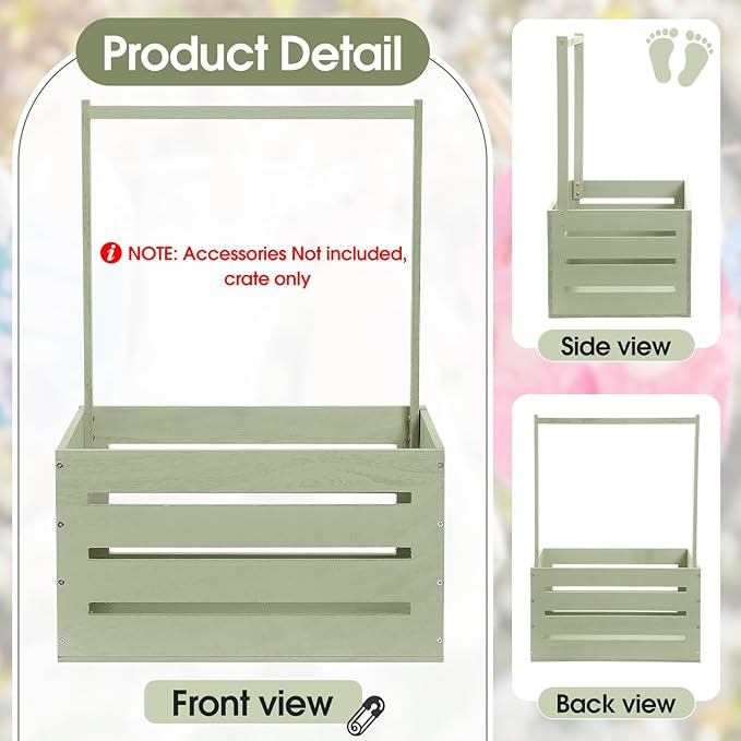 Suzile Wooden Baby Shower Crate Closet Wood Basket for Gifts with Handle Boy Girl Clothes Gender Reveal Storage Box for Newborn New Parent(Light Green)