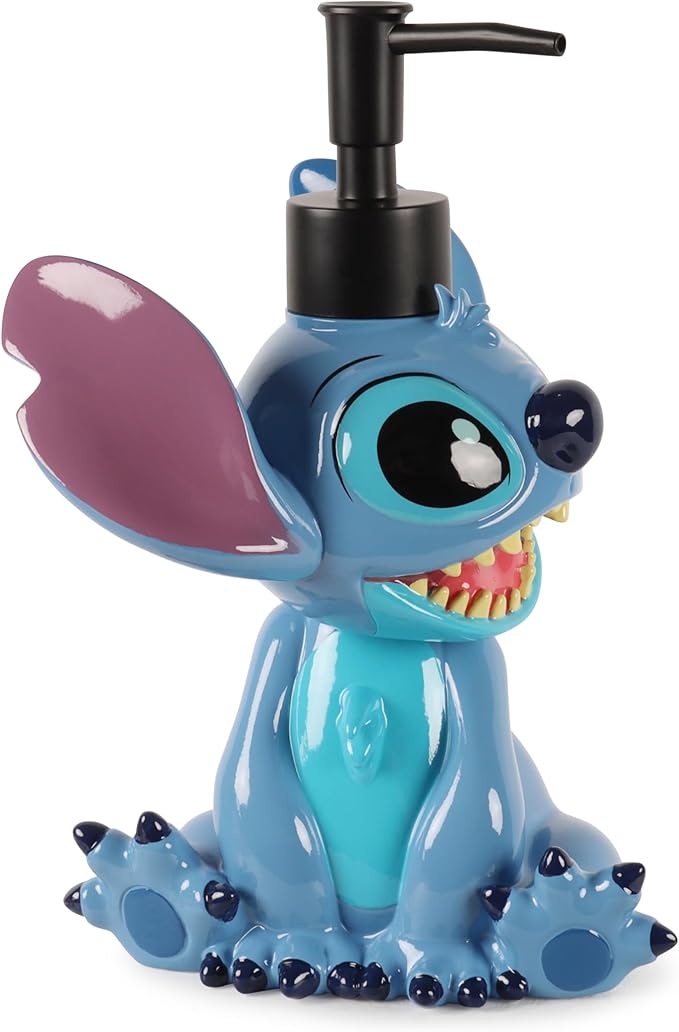 Jay Franco Kids Soap Dispenser – 7" Resin Hand Lotion Pump, Bathroom & Kitchen Decor, Official Licensed Product, Multi - Lilo and Stitch