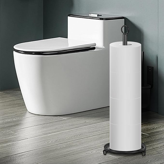 Bath Toilet Paper Holder, Metal Toilet Tissue Roll Organizer Storage, Tissue Paper Holder Stand for Bathroom/Kitchen Countertop, 21" H (Matte Black)