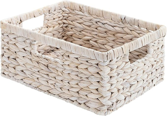 StorageWorks Pantry Baskets, Wicker Storage Baskets for Organizing, Shelves, Pantry Organizers and Storage, Water Hyacinth, White