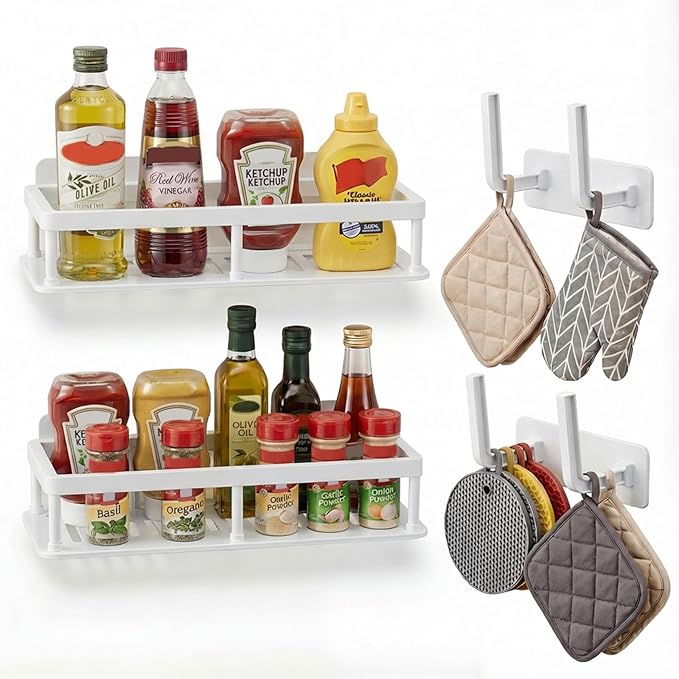 2pc Wall Mounted Floating Shelf, Detachable Storage Rack,No Drill Shelves for Wall,Floating Shelves Damage-Free Expand Walls Space for Living Room Kitchen Bathroom (4, White)
