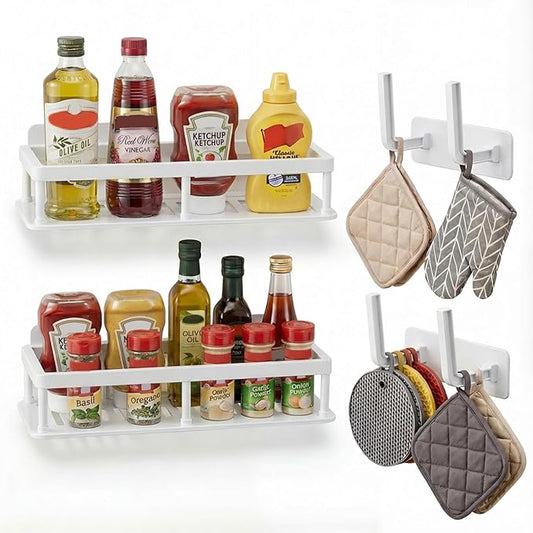 2pc Wall Mounted Floating Shelf, Detachable Storage Rack,No Drill Shelves for Wall,Floating Shelves Damage-Free Expand Walls Space for Living Room Kitchen Bathroom (4, White)