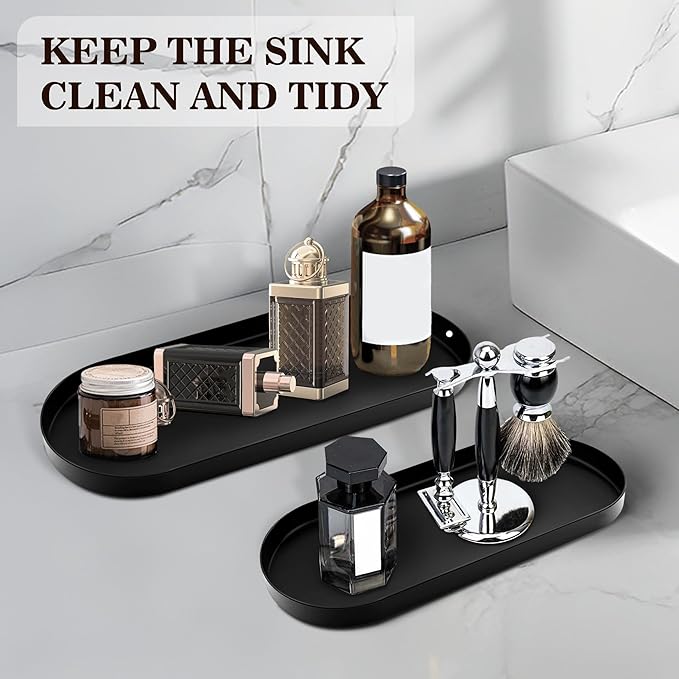 2 Pieces Metal Toilet Tank Tray,Black Bathroom Counter Tray for Toilet,Unique Toiletries Toilet Paper Storage,Organizer for Bathroom,Living Room,Kitchen, Bathroom Accessories Gifts