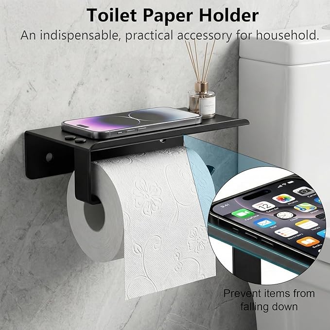 Tudoccy 5-Pieces Matte Black Bathroom Accessories Set, Bathroom Hardware Set SUS304 Stainless Steel Rustproof Wall Mounted - Includes 16" Hand Towel Bar, Toilet Paper Holder with Shelf, Towel Hooks