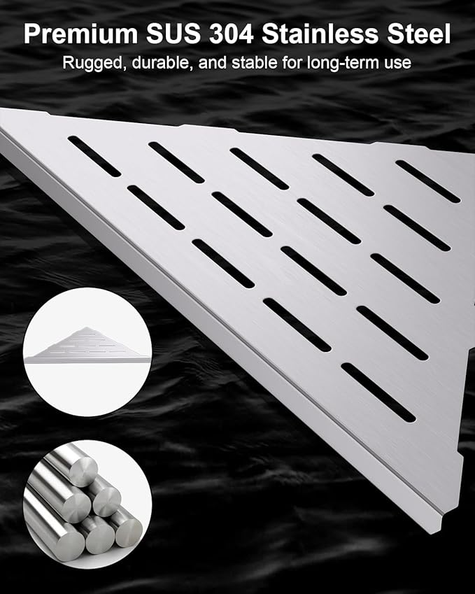 YACVCL Corner Shower Shelf,Brushed Nickel 304 Stainless Steel 10" Slot Design Recessed Corner Shelf Bathroom for Tiled Wall,No-Drill Rack Storage Bathroom Accessories,2 Pack