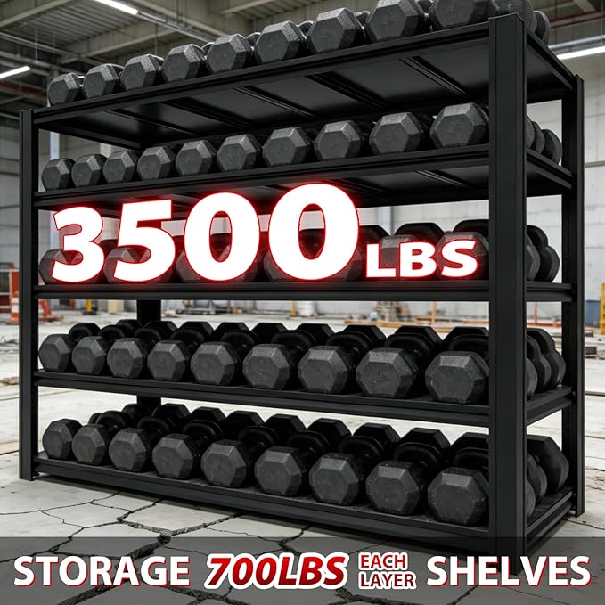 5-Tier Metal Storage Shelves, Adjustable Shelving Units, Boltless Assembly, Black, 83 x 54.88 x 23 Inch, for Warehouse Garage Shed Basement (83H*54.88W*23D)