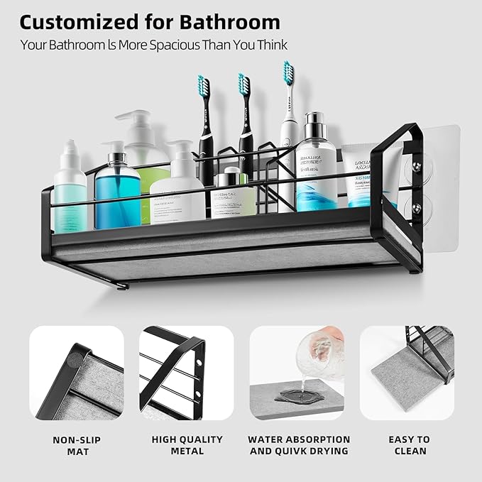 Toothbrush Holder with Instant Drying Diatomite Base – Bathroom Countertop Organizer for Electric Toothbrush, Toothpaste, Sink Accessories – Waterproof Steel Toothbrush Stand for Bathroom Vanity