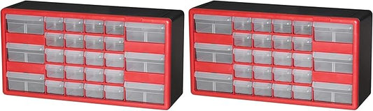 Akro-Mils 26-Drawer Plastic Drawer Storage Cabinet for Garage Organization, Bead Organizer, Building Bricks Storage, Teacher Toolbox, Makeup Organizer, 20-Inch W x 6-Inch D x 10-Inch H, 10126 Red