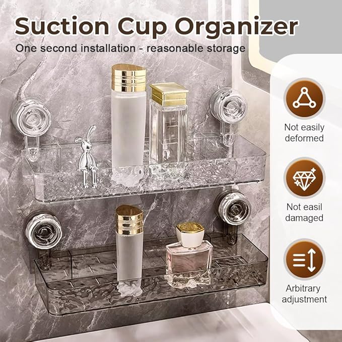 LECDOA Corrugated Suction Cup Storage Holder, 2025 New Movable Shower Shelf Suction Cup, No-Drill Wall-Mounted Storage Shelf, Luxury-Style Glacier Pattern (White)