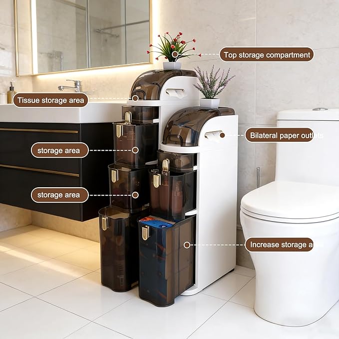 Slim Bathroom Storage Cabinet,Waterproof Narrow Bathroom Drawers,Suitable for Small Spaces,Ideal for Bathrooms, Living Rooms,Toilet,Kitchen or Bedrooms (4-Tiers)