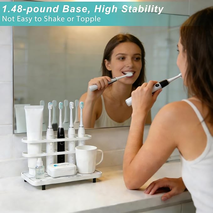 Diatomite Toothbrush Holders for Bathrooms, 5 Slots Electric Toothbrush Organizer with Instant Drying Stone, Toothpaste Holder and Storage for Countertop, Bathroom Counter Organizer White
