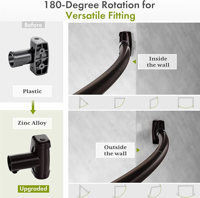 AmazerBath 20-84 Inches Arched Curved Shower Curtain Rod, Heavy Duty Shower Rod Rust Proof Bathroom Curtain Rod, Adjustable Telescoping Design Easy Segmented Installation, Need to Drill, Bronze