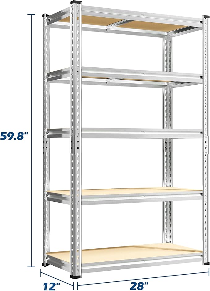 REIBII Storage Shelves 2020LBS Garage Shelving Heavy Duty Metal Shelving Adjustable 5 Tier Pantry Shelves for Garage Pantry Closet Kitchen Basement 28" W x 12" D x 59.8" H, 4 Pack
