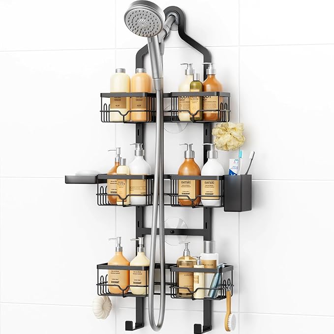 Vatex Shower Caddy Hanging Organizer, 3 Tier Adjustable Bathroom Shelves, Rustproof Over The Showerhead/Door Hanging Shelf for Inside Shower - No Drilling Shower Rack Bath Storage With Soap Holder