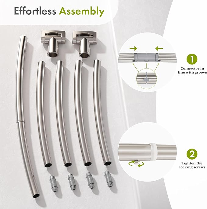 AmazerBath 20-84 Inches Arched Curved Shower Curtain Rod, Heavy Duty Shower Rod Rust Proof Bathroom Curtain Rod, Adjustable Telescoping Design Easy Segmented Installation, Need to Drill, Nickel
