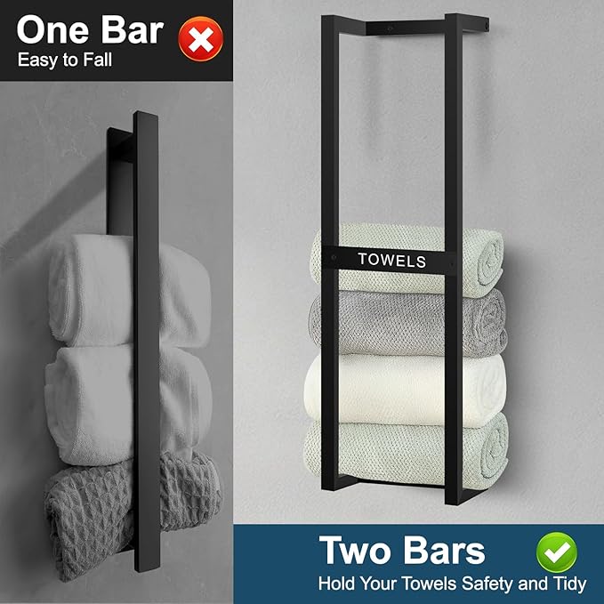 Towel Rack for Rolled Towels, Towel Racks for Bathroom, Wall Mounted 31 inch Bathroom Towel Storage Rack, Bath Towel Holder Wall for Modern Small Space Bathroom Towel Storage