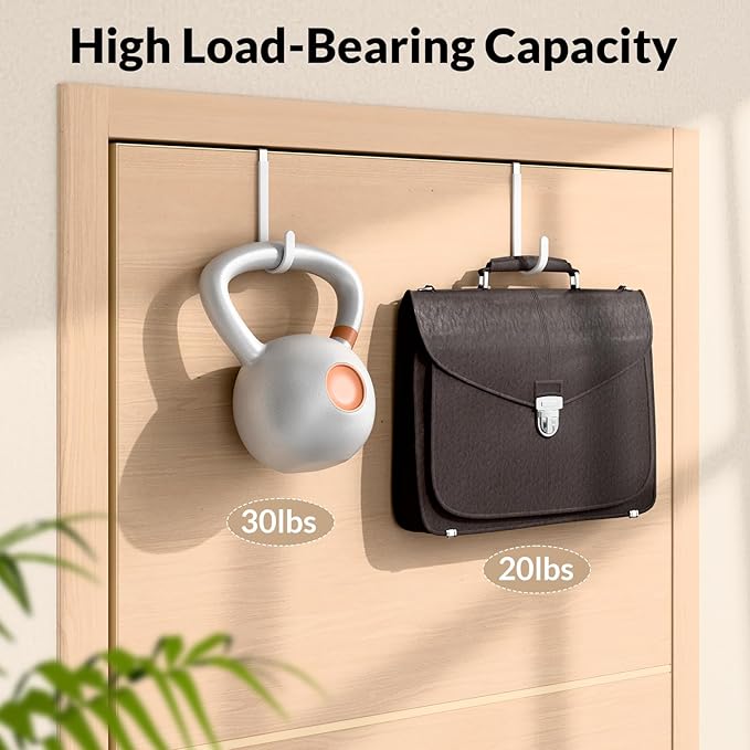 Over The Door Hooks 4 Pack, Heavy Duty Stainless Steel Door Hanger Hooks for Towels, Coats, Bags & Hats, No Drilling Over Door Hook Organizer for Dorm Bedroom Closet